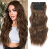 NAYOO 4PCS Clip in Hair Extensions - Chestnut Brown 20 Inch, Synthetic Fiber, Full Head of Long Wavy Curly Hairpieces