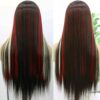 MACA BAKA's Skunk Stripe Blonde Highlight Red Synthetic Lace Front Wig - Lightweight Elegance with Versatile 13x4 Lace Frontal