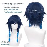Transform into Venti: Navy Blue Venti Wig with Double Braids for Game Cosplay + Elf Ears, Perfect for Halloween and Anime Enthusiasts