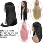 PTTRNS 28-Inch Lace Front Synthetic Wig for Women - Black, Daily Wear, Soft Straight Hair with Transparent Lace