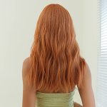 22-inch Medium Length Wavy Wig With Bangs - Orange Synthetic Highlight Wig for a Stylish Party Look
