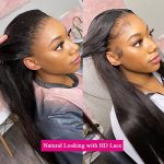 13x4 Straight HD Lace Front Wigs Human Hair - Pre Plucked, 10A 180 Density, Natural Black Color, Transparent Lace Frontal Wigs for Black Women (24 inch)