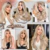 FREEMEIGE Layered Hair Extensions - 20 Inch Long Wavy Synthetic Hair in Light Blonde with White Blonde Highlights, 4PCS for Natural Volume and Stunning Styles