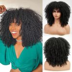 14-Inch Black Kinky Curly Wig with Bangs - Daily Chic