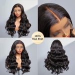 24" Natural Black Body Wave Lace Front Human Hair Wig - HD Lace, Pre-Plucked, 180% Density