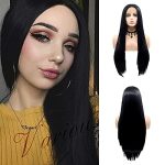 Variouswig 24 Inch Black Natural Lace Front Synthetic Wig - Unleash Your Daily Style with Long, Soft, and High-Temperature Resistant Straight Hair
