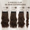 Fliace 20-Inch Clip-in Hair Extensions - Long Wavy Hairpieces in Chocolate Brown for Natural & Soft Blends