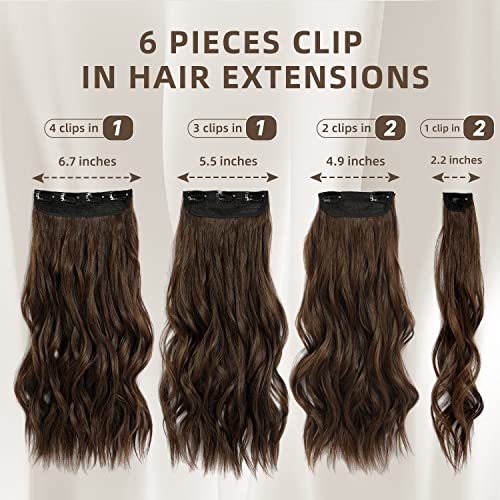 Fliace 20-Inch Clip-in Hair Extensions - Long Wavy Hairpieces in Chocolate Brown for Natural & Soft Blends