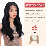 REBECCA STYLE Body Wave Wigs: Embrace Natural Elegance with 13x4 HD Transparent Lace and Heat Resistant Synthetic Fiber in 20 Inch Black-1B Shade