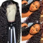 28 Inch Deep Wave Lace Front Human Hair Wig - 180% Density, Glueless, HD Transparent Lace, Pre-Plucked Curly Wig for Women