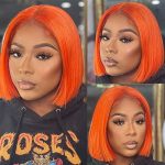 13X4 Colored #350 Ginger Orange Glueless Bob Wig Human Hair HD Transparent Frontal Lace Wig Short