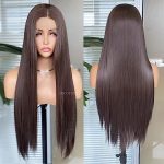 COCOFANS Silky Straight Dark Brown Lace Front Wig - Long Glamour for Women, Versatile Styling with Middle Part, Heat Resistant Natural Hairline Wig