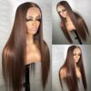 QMSSR Synthetic Lace Front Wig: Brown Long Straight Hair with Blonde Brown Mix