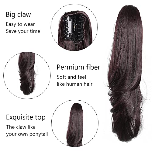 MFZZKAP Chestnut Brown 22" Straight Hair Extension Claw Clip Ponytail - Instant Glamour for All Occasions