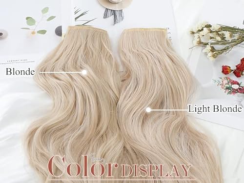 Einaey Clip in Hair Extensions - 4PCS of Long Wavy Synthetic Hair in 20 Inch Light Blonde, Perfectly Blended Clip-Ins for Effortless Style
