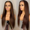NINA's 24-Inch Brown Straight Lace Front Wig – HD Transparent Lace and Heat Resistant Fiber for Effortless Glamour