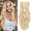 NAYOO Clip in Hair Extensions - Transform Your Look with 20 Inch Long Wavy Curly Blonde Mix Bleach Blonde Hairpieces, 6PCS for Instant Volume