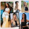 Clip-in Long Straight Synthetic Hair Extension 24 Inch 6PCS - Balayage Ash Brown with White Blonde - Instantly Transform Your Look