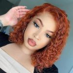 Ginger Curly Bob Wig Human Hair 13x4 Lace Front Wigs 180% Density - Orange Ginger Short Curly Bob Wigs (10 Inch)