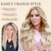 Nnzes Clip in Long Wavy Hair Extension - 4PCS Thick Bleach Blonde mix Light Blonde - Double Weft 20 Inch Synthetic Hair Extension