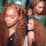 10A Ginger Brown 13X4 Lace Front Wigs: Brazilian Remy Hair, Curly Auburn Elegance, Pre-Plucked with Baby Hair, Colored for Alluring Confidence - 150% Density, 24 Inch