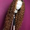 ANDRIA 24 Inch Ombre Red Brown Curly Lace Front Wig - Two-Tone Synthetics for Effortless Glamour, Heat Resistant Beauty