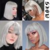 MERISIHAIR Short Silver Gray Bob Wigs with Bangs, Short Straight Bob Silver Grey Wigs for Women,Natural Looking Cosplay Daily Party Wig