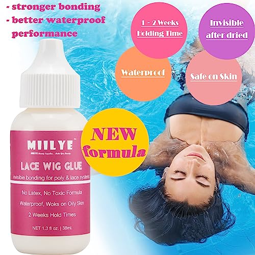 Wig Adhesive and Glue Remover Set - Strong Hold for Lace Front Wig and Poly Hairpieces, Invisible Waterproof Bonding Glue for Hair Replacement Systems