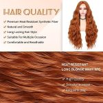 Long Wavy Ginger Orange Wig - 28 Inch Synthetic Mermaid Wig for Women, Heat Resistant Natural Auburn Wavy Wig for Daily Cosplay Party