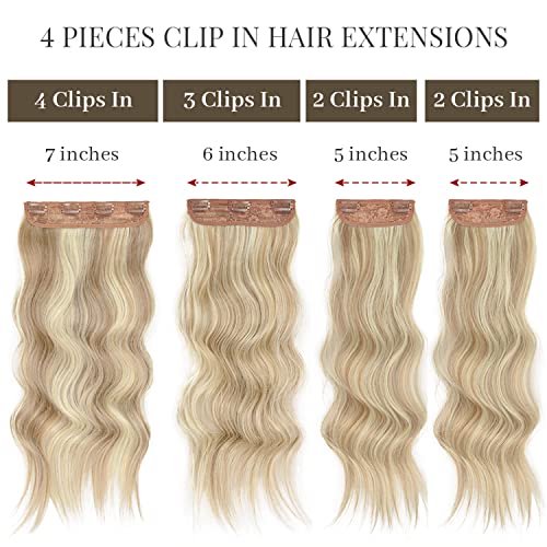 Sué Exquisite 4PCS Clip-in Hair Extensions - Transform Your Look with 20-inch Platinum Blonde & Golden Brown Glam Waves