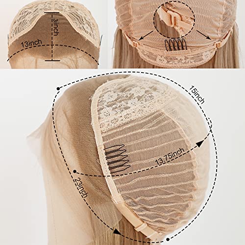 QD-Tizer Blonde Hair Highlights Lace Front Wig - Long Straight Heat Resistant Fiber Wig for Fashion Women, Effortless Elegance with 13x3 Frontal Lace (Blonde/Brown)