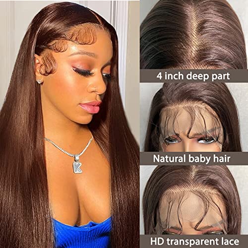OKU 13x4 Brown Lace Front Wigs - Achieve Effortless Glamour with 32 Inch Long Straight Wigs, Free Parting and HD Transparent Lace for Women and Girls
