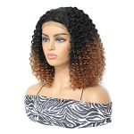 Ombre Brown Short Curly Afro Wig for Black Women - Lace Frontal Synthetic Wig with Middle Part
