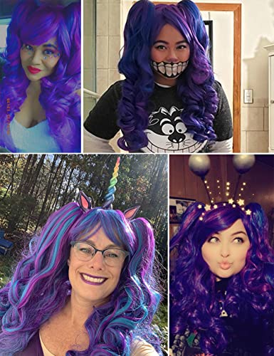 Long Curly Cosplay Wig with 2 Ponytails in Mesmerizing Blue and Purple Hues