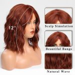 Ginger Bob Wigs - Synthetic Wavy Curly Hair Wig with Bangs, Perfect for Daily Fashion and Special Occasions