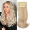 FREEMEIGE Layered Hair Extensions - 20 Inch Long Wavy Synthetic Hair in Light Blonde with White Blonde Highlights, 4PCS for Natural Volume and Stunning Styles