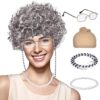 Funny Old Lady Wig with Removable Curlers - Complete Granny Costume Kit