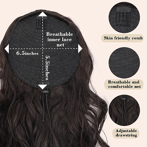 Daily Chic Dark Brown Drawstring Ponytail - 14 Inch Short Wavy Synthetic Hair Extension for Effortless Style