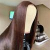 NINA's 24-Inch Brown Straight Lace Front Wig – HD Transparent Lace and Heat Resistant Fiber for Effortless Glamour