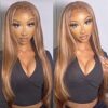 QD-Tizer Blonde Hair Highlights Lace Front Wig - Long Straight Heat Resistant Fiber Wig for Fashion Women, Effortless Elegance with 13x3 Frontal Lace (Blonde/Brown)