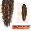 SEIKEA 26" Highlight Drawstring Ponytail Extension - Effortless Wavy Clip-in Hairpiece for Natural Soft Synthetic Hair Volume in Chocolate Brown with Blonde Highlights