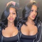 STOGEDEST 4x4 Body Wave Lace Front Wig - 16 Inch Brazilian Human Hair, Natural Color, 180% Density, Glueless Closure Wig