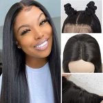 Black Lace Front Wig with Baby Hair Long Silky Straight Natural Hairline Glueless Synthetic Wigs for Women Middle Part Heat Resistant Fiber Hair Replacement Wigs Copsplay Daily Wigs