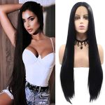 Black Lace Front Wig with Baby Hair Long Silky Straight Natural Hairline Glueless Synthetic Wigs for Women Middle Part Heat Resistant Fiber Hair Replacement Wigs Copsplay Daily Wigs
