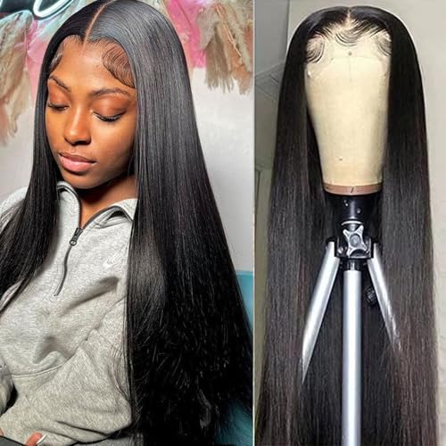 Long Straight Black Lace Front Wigs - Natural