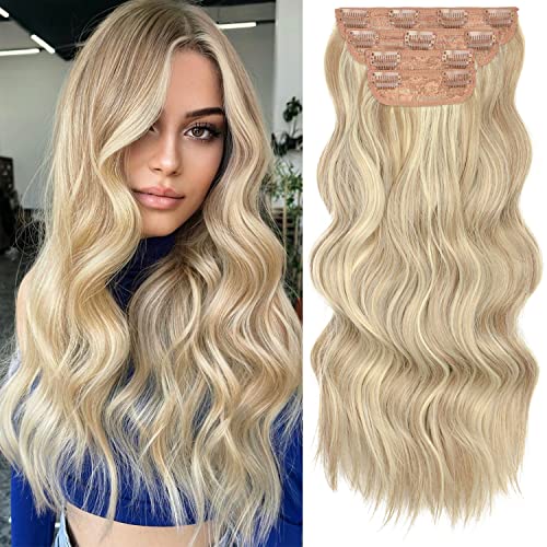 Sué Exquisite 4PCS Clip-in Hair Extensions - Transform Your Look with 20-inch Platinum Blonde & Golden Brown Glam Waves