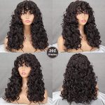Curly Afro Wigs for Black Women - Fluffy Wavy Dark Brown Wig with Bangs, Big Bouncy Wig for Daily Use - Natural and Charming Hairstyle