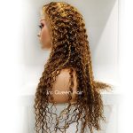 Iris Queen Highlight Honey Blonde Brown Human Hair Wigs: 4x4 Curly Transparent HD Lace Front Wigs