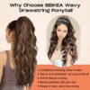 SEIKEA 26" Highlight Drawstring Ponytail Extension - Effortless Wavy Clip-in Hairpiece for Natural Soft Synthetic Hair Volume in Chocolate Brown with Blonde Highlights