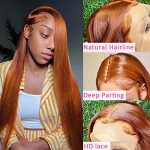 Ginger Lace Front Human Hair Wig - 13X4 HD Straight Transparent Lace Frontal Wig, 180% Density, Glueless Pre-Plucked with Baby Hair, Perfect for a Striking Look
